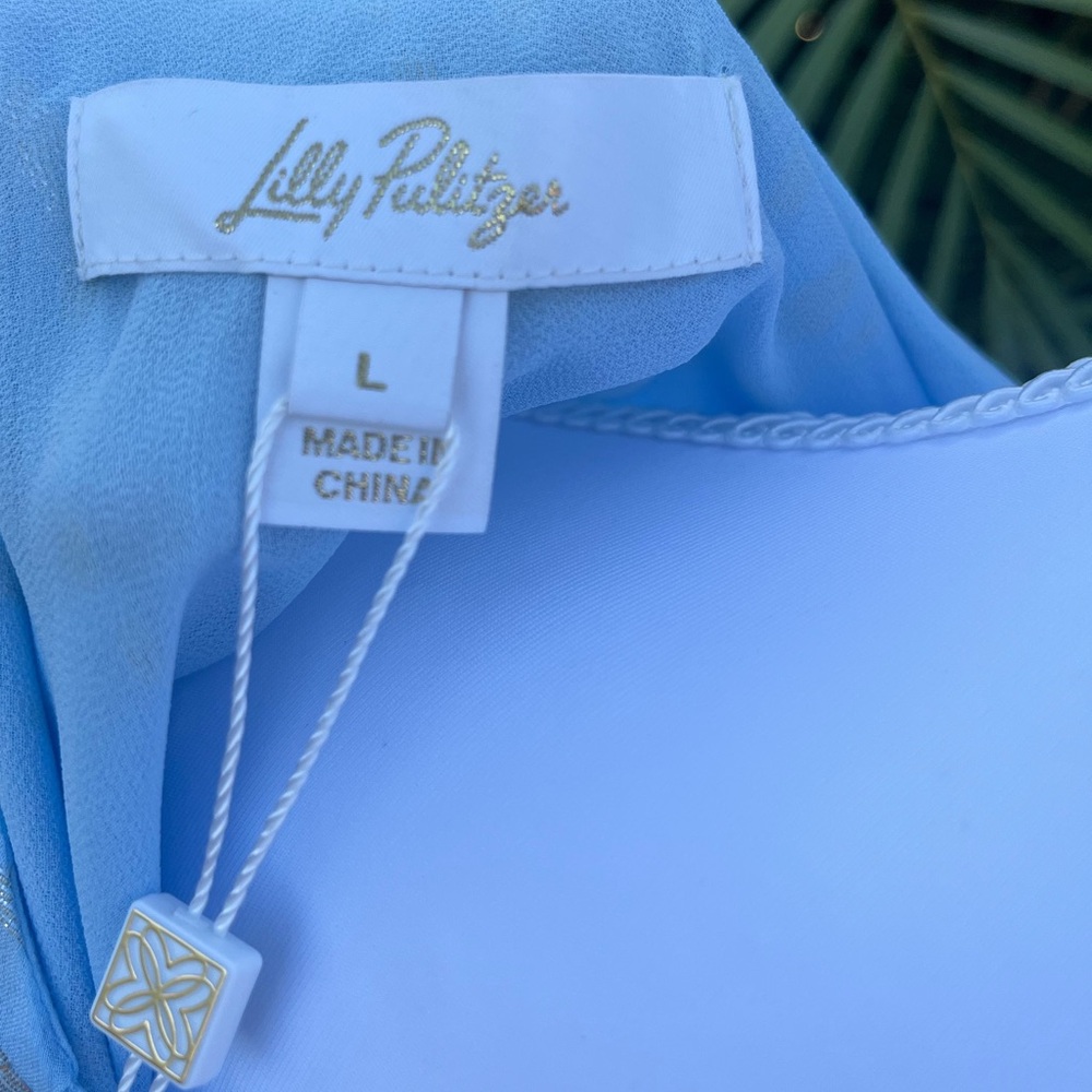 Lilly Pulitzer Light Blue top Noraleen Silk Fish Clip Chiffon (NWT) - Picture 5 of 6